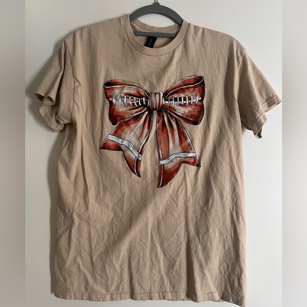 Tan T-Shirt with Football Bow Graphic